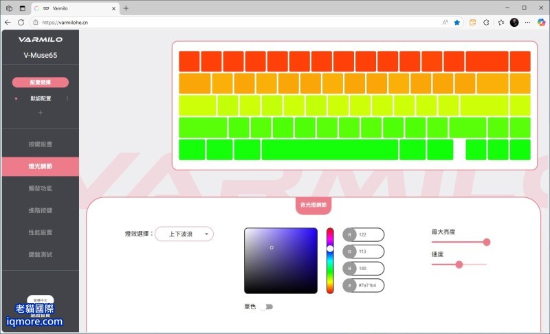 阿米洛 Varmilo Muse 65 HE 磁軸鍵盤「燈光調節」教學，提供 24 種 RGB 燈效 | 老貓國際有限公司  Iqmore International Co., Ltd.